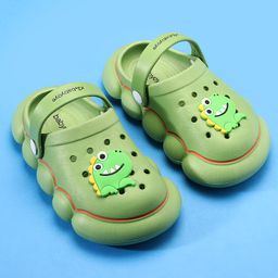 Babyoye Clogs with Back Strap Closure & Dino Applique - Green image 2