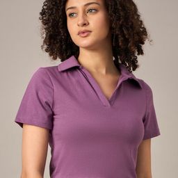 Mayra Women Solid Polo Collar Cotton T-shirt-image-39