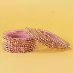 ZULKA Set Of 12 Pearls Beaded & Moti Work Glass Bangles image 3