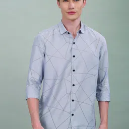 Blu MNKY Men Smart Slim Fit Windowpane Checked Spread Collar Cotton Casual Shirt-picture-12