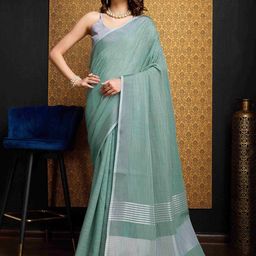 DIVASTRI Solid Zari Pure Linen Saree-15