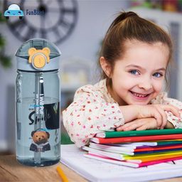 FunBlast Cartoon Design Water Bottle with Straw - 1 Pc Random Color and Design image 4