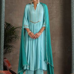 Khushal K Women Embroidered Pleated Gotta Patti Kurta & Palazzos With Dupatta-image-11