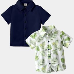 BAESD Boys Pack Of 2 Floral Printed Spread Collar Classic Formal Shirt-image-77