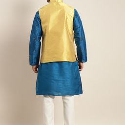 SOJANYA Men Blue Mirror Work Kurta with Pyjamas & Nehru Jacket image 2