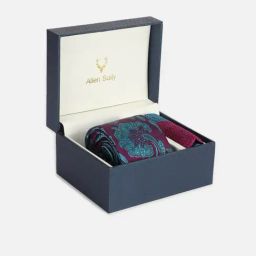 Allen Solly Purple & Blue Embroidered Tie with Pocket Square-picture-34
