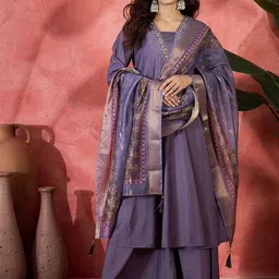 Sangria Women Block Printed & Embroidered Anarkali Kurta Set-image-40