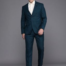 Louis Philippe Men Blue Checked Single-Breasted Slim-Fit 2-Piece Formal Suit-picture-27