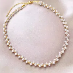 Peora White Beads & Studded Alloy Necklace-image-26