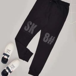 Pantaloons Junior Boys Jet Black Cotton Solid Track Bottoms & Joggers-image-25