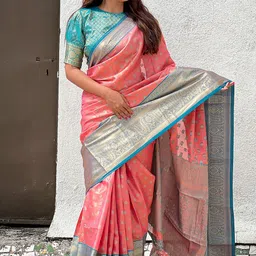 all about you Woven Design Zari Silk Blend Kanjeevaram Saree-image-73