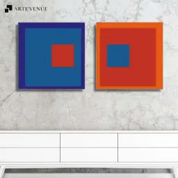 ARTE'VENUE Squares Red & Blue Canvas Wall Arts - Set of 2 (10 X 10 inch Each)-16
