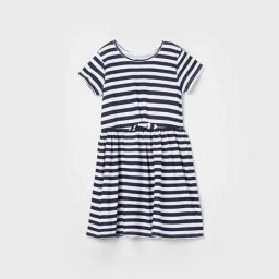 Fame Forever by Lifestyle Kids Navy & White Cotton Striped Dress-image-60