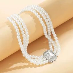 Peora White Alloy Beads & Synthetic Stone Necklace-image-52