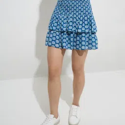 Nuon by Westside Blue Floral Pattern High-Rise Cotton Skirt-image-95