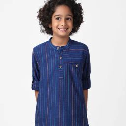 Fabindia Kids Blue Striped Short Kurta-image-15