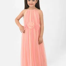 Eavan Kids Peach Embossed Party Dress-image-53