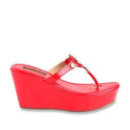 Flat N Heels Women's Red T-Strap Wedges-image-30