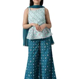 Aurelia Kids Teal Printed Kurti with Palazzos & Dupatta-image-62