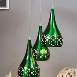 Homesake Glossy Spining Green Metal 3-In-1 Cross Cut Hanging Pendant Lamp-image-2