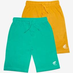 Kiddopanti Kids Sea Green & Mustard Solid Shorts (Pack Of 2)-image-21