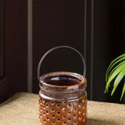 ExclusiveLane Hand-Painted Hanging Tea-Light Holder In Terracotta-image-32