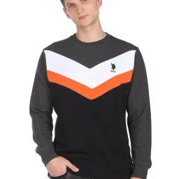 U.S. Polo Assn. Grey And Black Cotton Regular Fit Colour Block Sweatshirt-picture-15