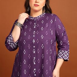 YASH GALLERY Geometric Printed Mandarin Collar A-Line Kurta-picture-12