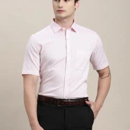 Turtle Light Pink Cotton Regular Fit Self Design Shirt-image-79