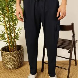 Thomas Scott Blue Cotton Solid Relaxed Fit Casual Trackpants-image-96
