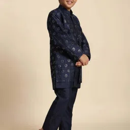 Pro-Ethic Style Developer Boys Nevy Blue Sequence Full Sleeves Self Design Indowestern Sets image 5