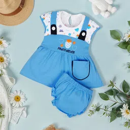 FEBVIBE Girls Printed Cotton Pinafore Dress With Brief-51