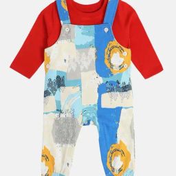 MINIKLUB Boys Multicolor Cotton Printed Full Sleeves Dungaree Set-image-8