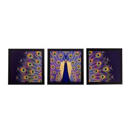 eCraftIndia Purple 3 Panel Peacock UV Wall Art-48