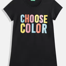 United Colors of Benetton Girls Typography Printed Pure Cotton T-shirt-image-118