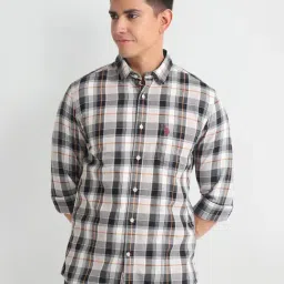 U.S. Polo Assn. Black Cotton Slim Fit Checks Shirt-picture-11