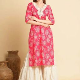 Fashor Pink Cotton Printed Straight Kurta-picture-38
