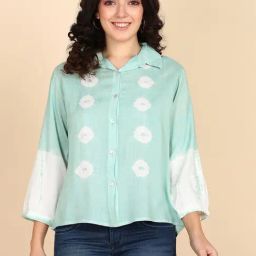 Maaesa Green And White Tie-Dye Three-Quarter Sleeves Shirt-image-30
