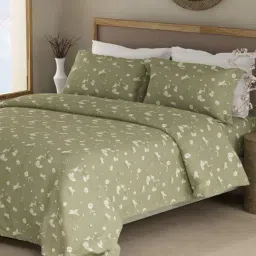 Boutique Living Cottage Garden Green & White Cotton Floral 300 TC King Bedsheet with 2 Pillow Covers-image-67