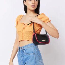 Caprese Black Solid Medium Shoulder Handbag-image-86