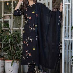 VARNI FABRICS Floral Printed Notch Neck Kurta With Trousers & Dupatta-15