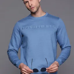 Louis Philippe Men Blue Embroidered Sweatshirt-image-69