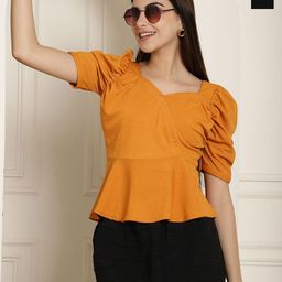 Metronaut Pack Of 2 Solid Puff Sleeve Peplum Top-picture-5
