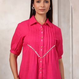LYFJ Women Solid Shirt Collar Cotton Top-picture-49