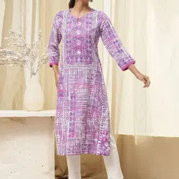 Biba Lavender Printed Straight Kurta-picture-0
