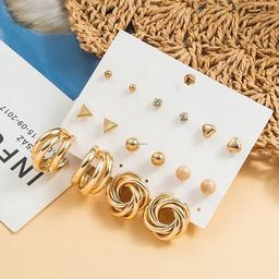 GOLDIWALA Set Of 8 Gold Plated Artificial Stones Studded Circular Studs image 3