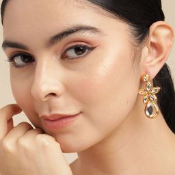 Anouk Gold Plated Kundan Studded Contemporary Drop Earrings-30