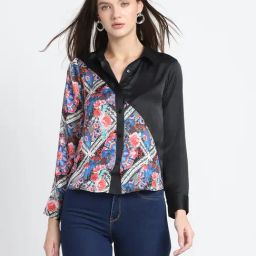 SHAYE Black Floral Print Shirt-image-58