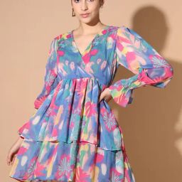 Scorpius Multicolor Floral Print Fit & Flare Dress-image-17