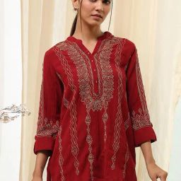 Biba Red Straight Short Kurta-10